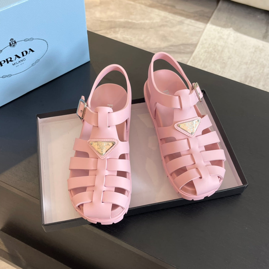 PRADA RUBBER FISHERMAN SANLS LIGHT PINK CALFSKIN