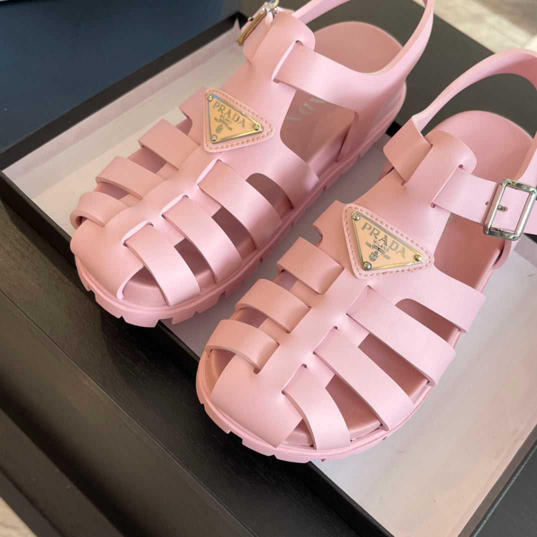 PRADA RUBBER FISHERMAN SANLS LIGHT PINK CALFSKIN
