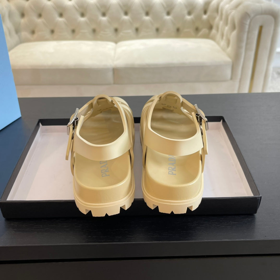 PRADA RUBBER FISHERMAN SANLS BEIGE CALFSKIN