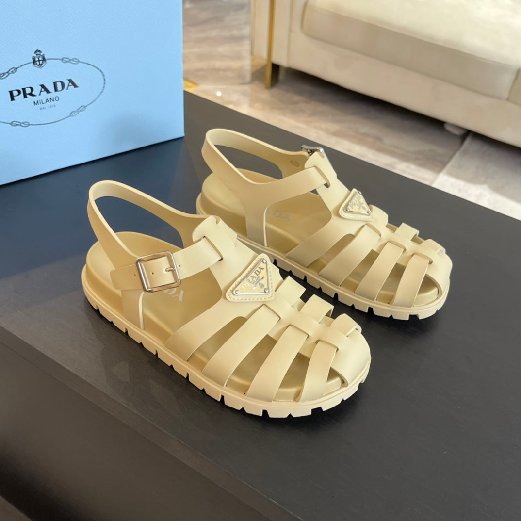 PRADA RUBBER FISHERMAN SANLS BEIGE CALFSKIN
