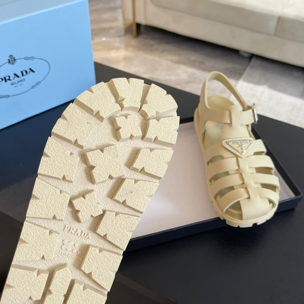 PRADA RUBBER FISHERMAN SANLS BEIGE CALFSKIN