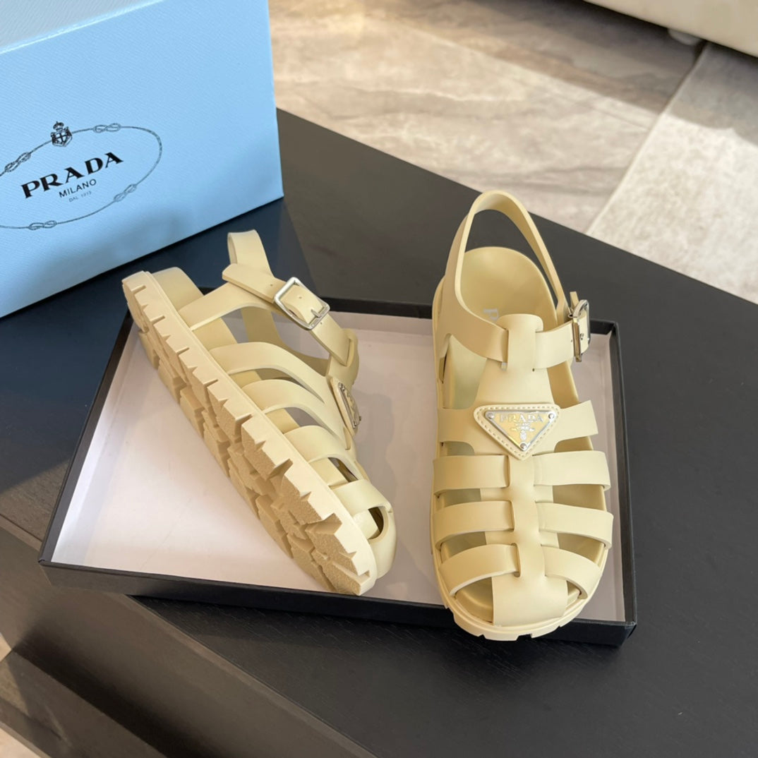 PRADA RUBBER FISHERMAN SANLS BEIGE CALFSKIN
