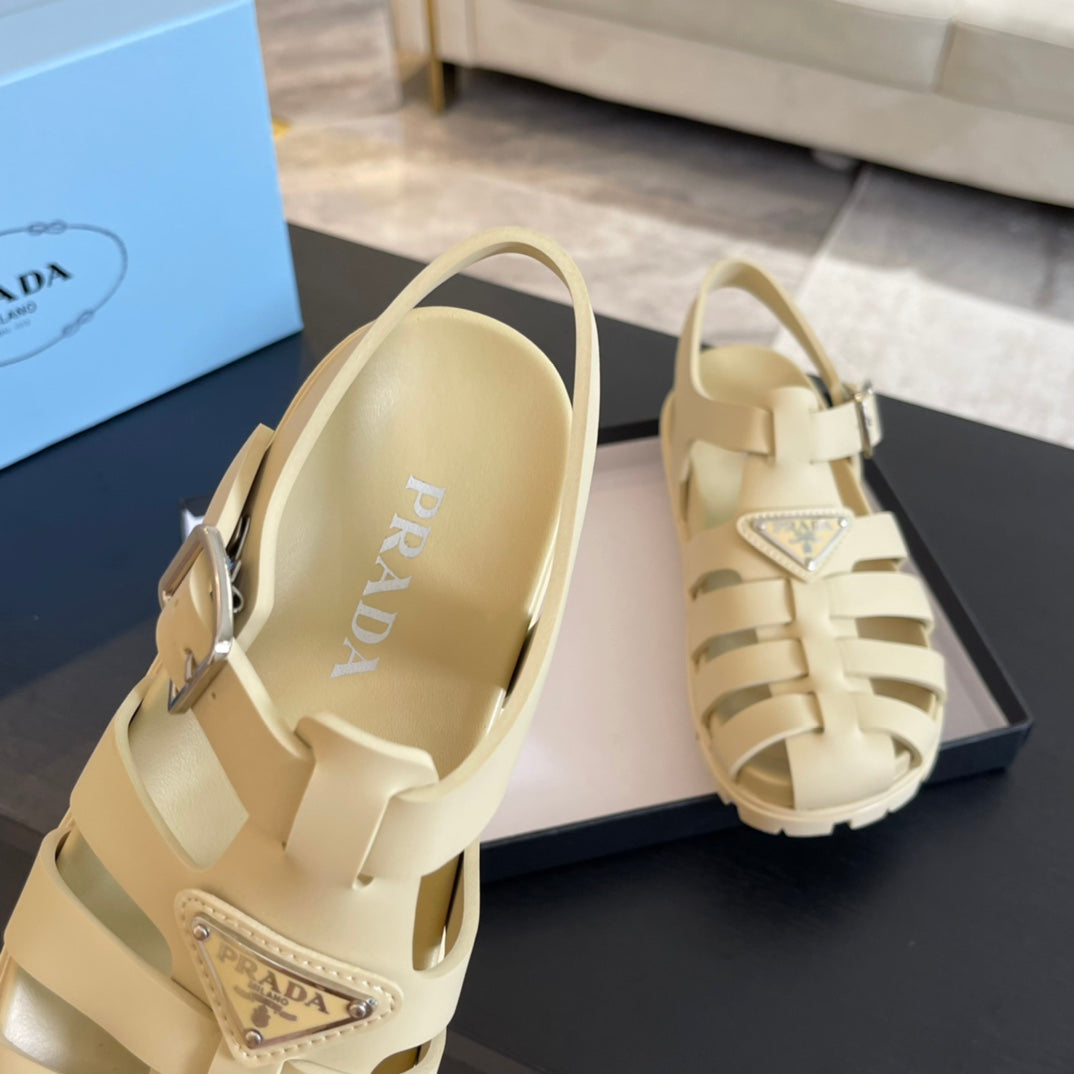PRADA RUBBER FISHERMAN SANLS BEIGE CALFSKIN