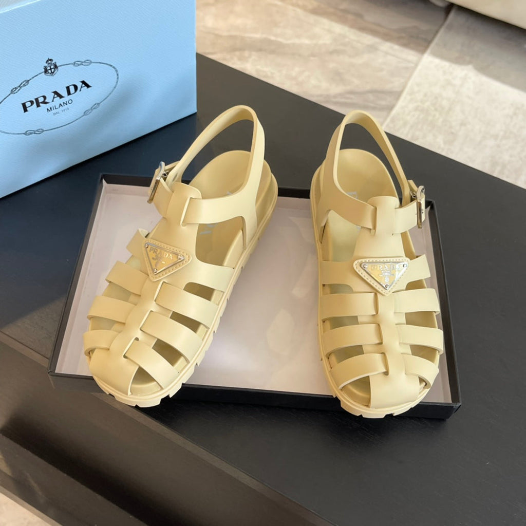 PRADA RUBBER FISHERMAN SANLS BEIGE CALFSKIN