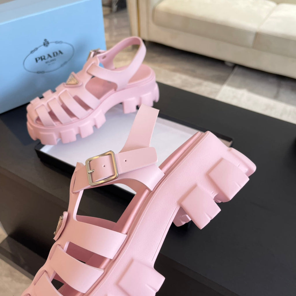 PRADA RUBBER MONOLITH SANLS LIGHT PINK CALFSKIN