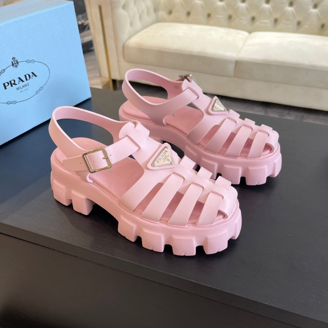 PRADA RUBBER MONOLITH SANLS LIGHT PINK CALFSKIN