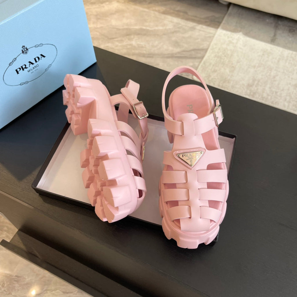 PRADA RUBBER MONOLITH SANLS LIGHT PINK CALFSKIN