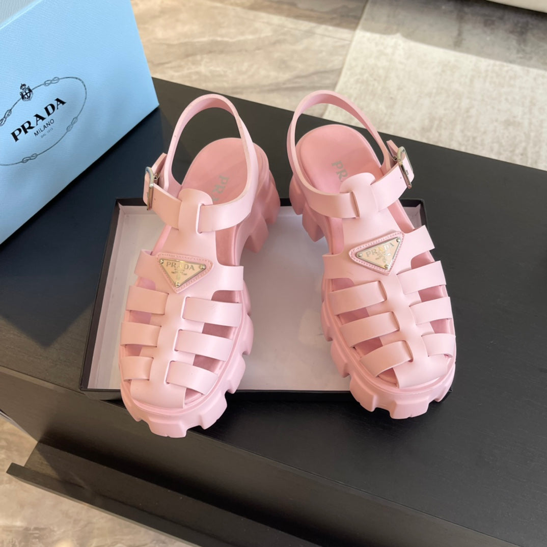 PRADA RUBBER MONOLITH SANLS LIGHT PINK CALFSKIN