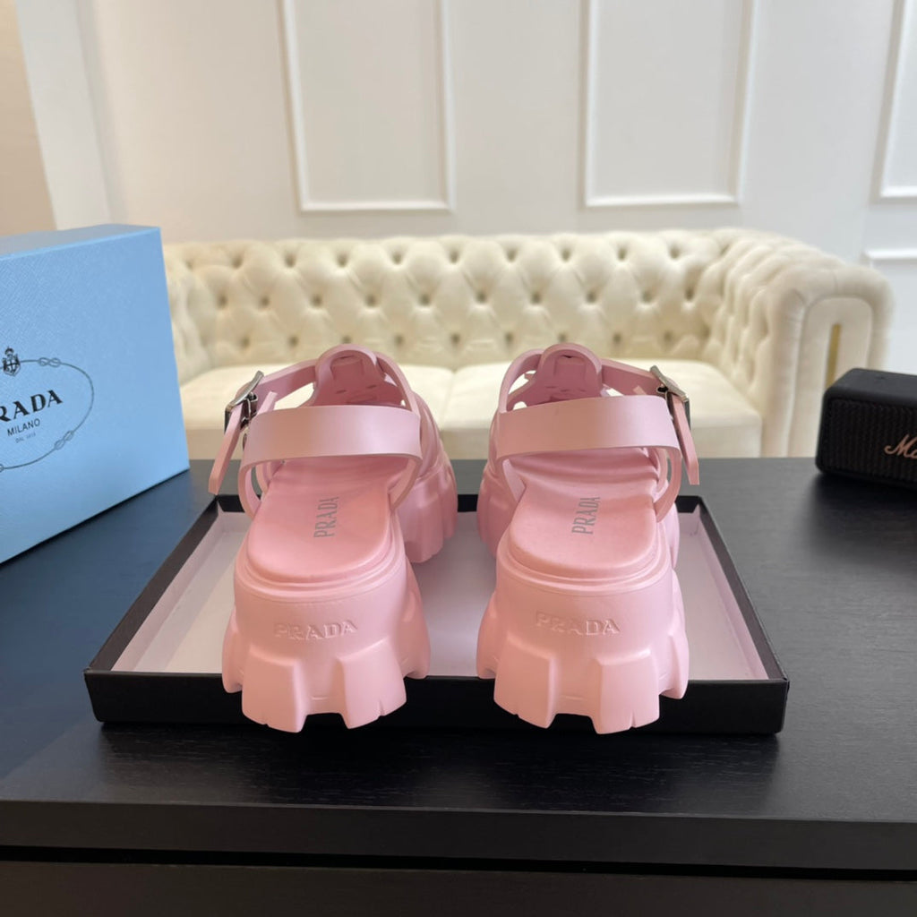 PRADA RUBBER MONOLITH SANLS LIGHT PINK CALFSKIN