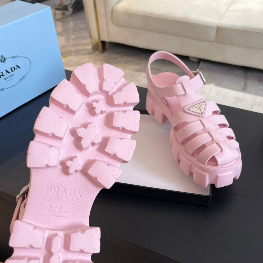PRADA RUBBER MONOLITH SANLS LIGHT PINK CALFSKIN