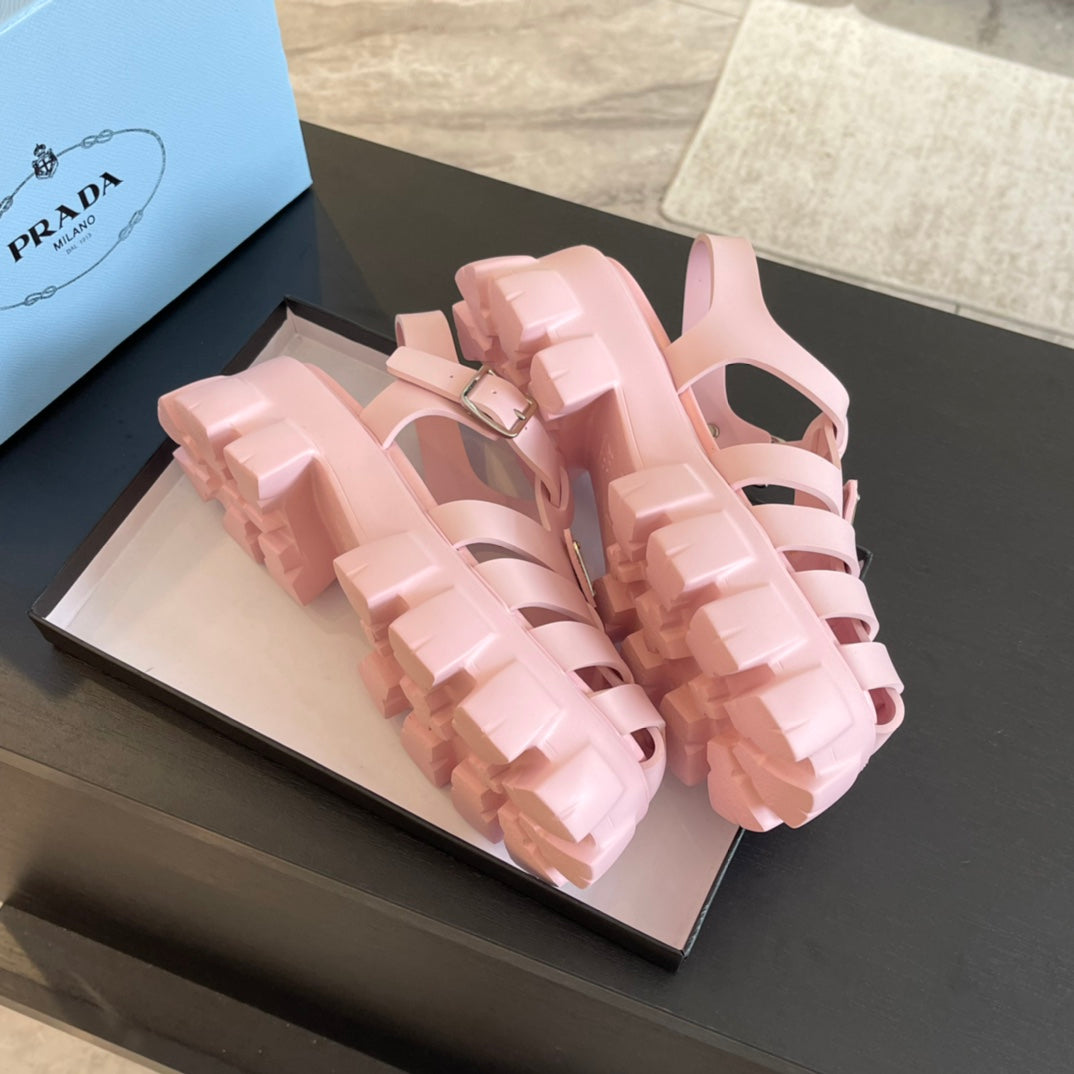 PRADA RUBBER MONOLITH SANLS LIGHT PINK CALFSKIN
