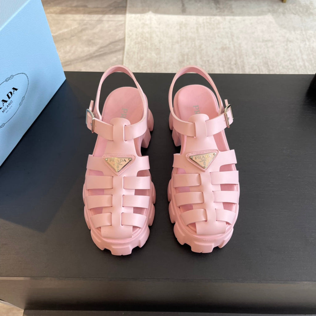 PRADA RUBBER MONOLITH SANLS LIGHT PINK CALFSKIN