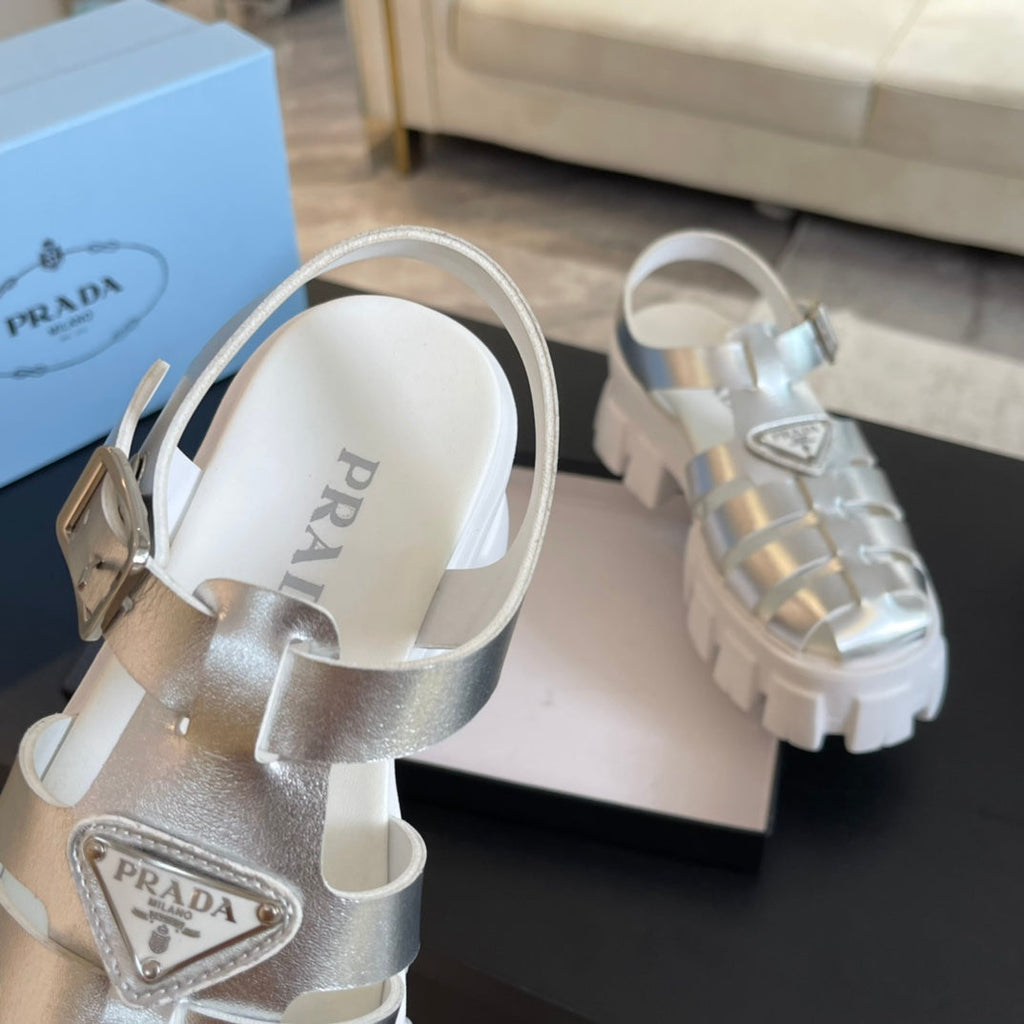 PRADA RUBBER MONOLITH SANLS SILVER CALFSKIN