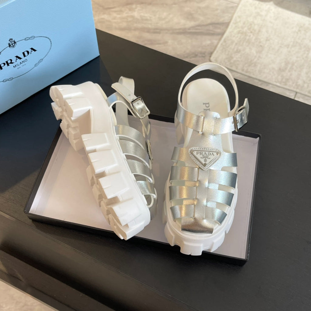 PRADA RUBBER MONOLITH SANLS SILVER CALFSKIN
