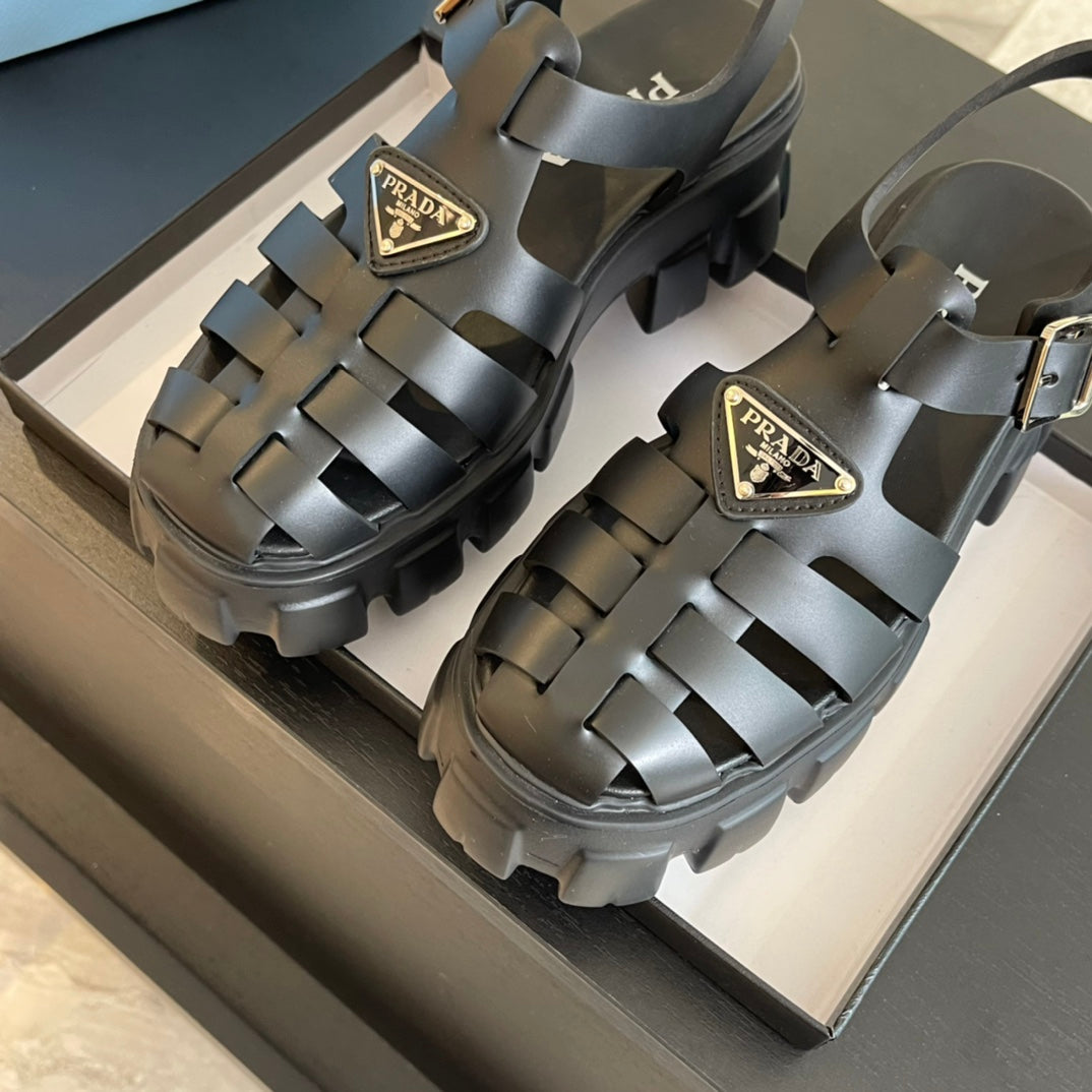 PRADA RUBBER MONOLITH SANLS BLACK CALFSKIN