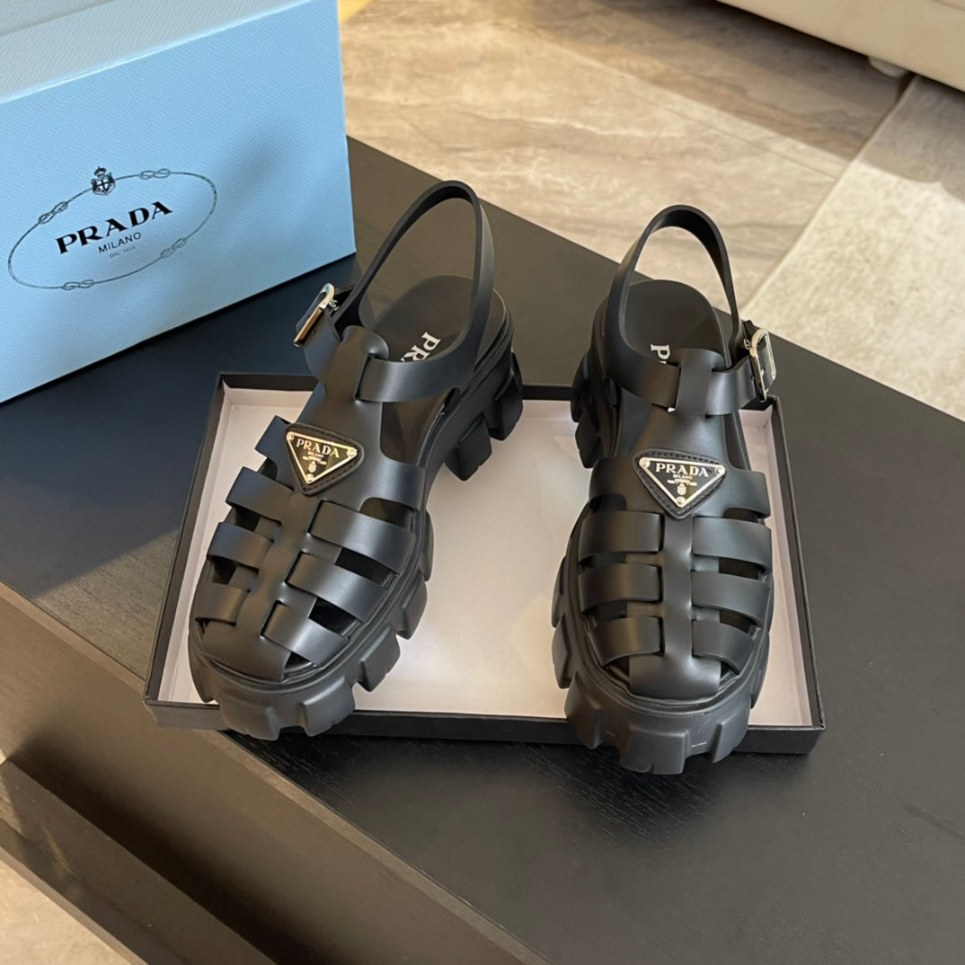 PRADA RUBBER MONOLITH SANLS BLACK CALFSKIN