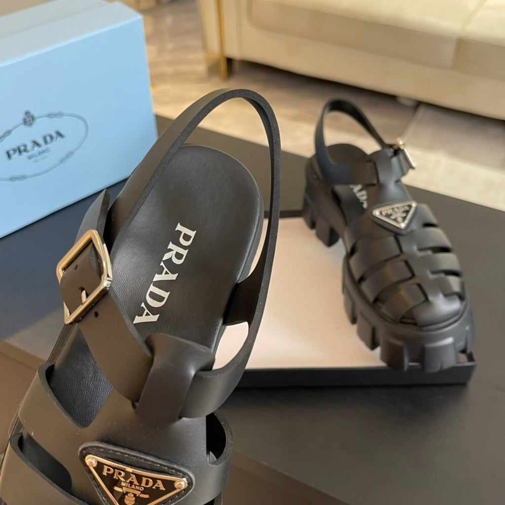 PRADA RUBBER MONOLITH SANLS BLACK CALFSKIN