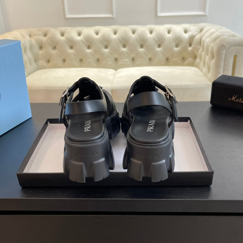 PRADA RUBBER MONOLITH SANLS BLACK CALFSKIN