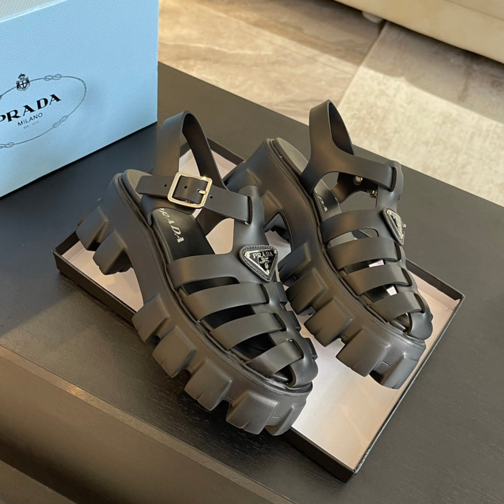 PRADA RUBBER MONOLITH SANLS BLACK CALFSKIN