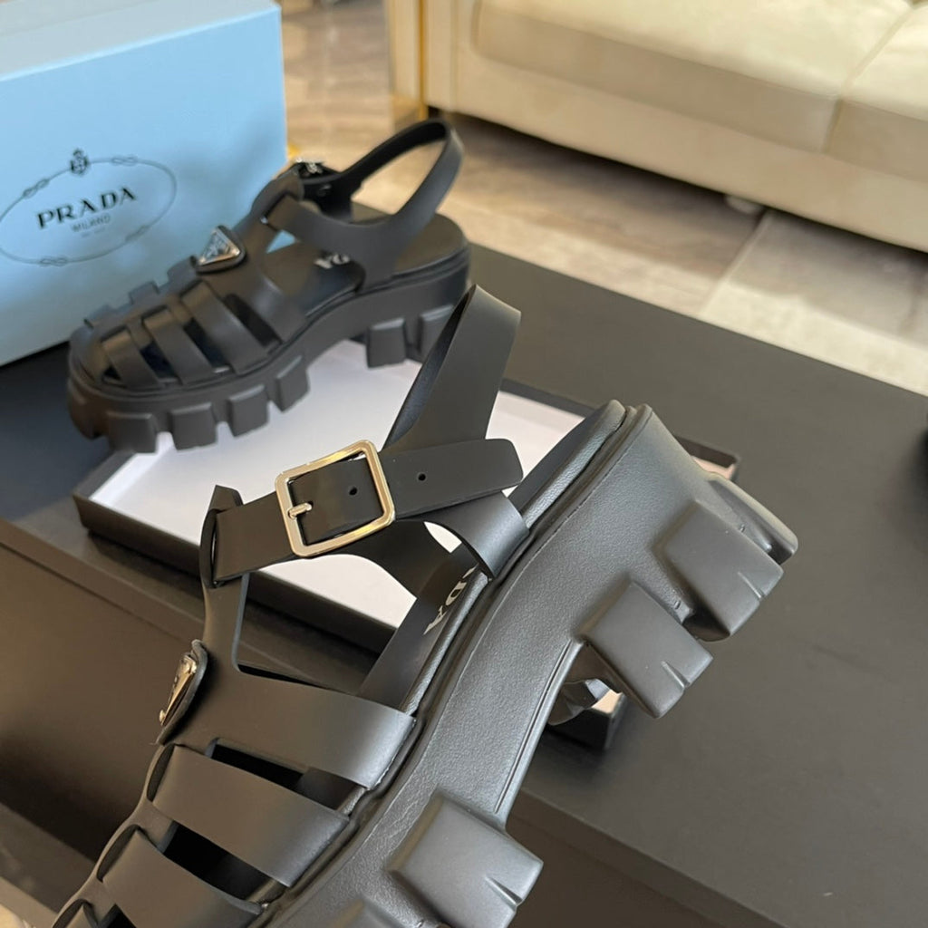 PRADA RUBBER MONOLITH SANLS BLACK CALFSKIN