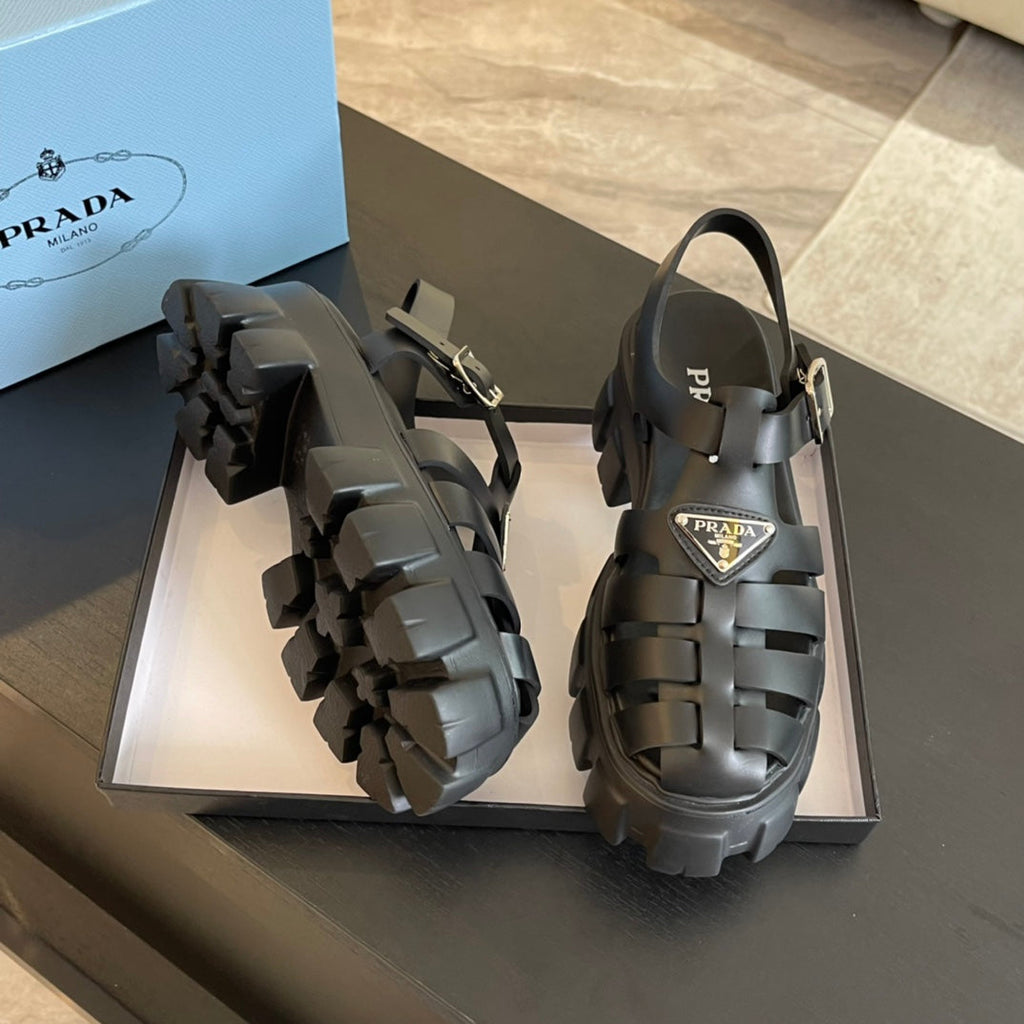 PRADA RUBBER MONOLITH SANLS BLACK CALFSKIN