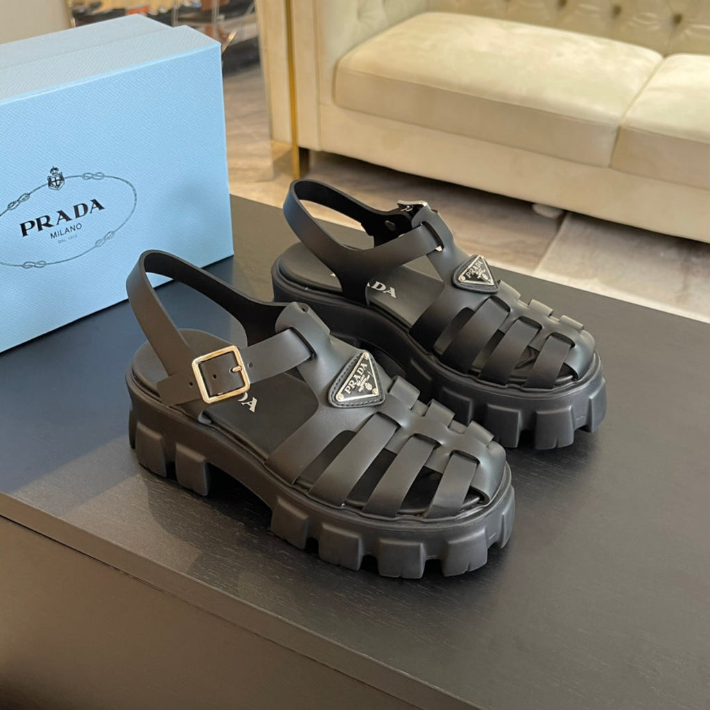 PRADA RUBBER MONOLITH SANLS BLACK CALFSKIN