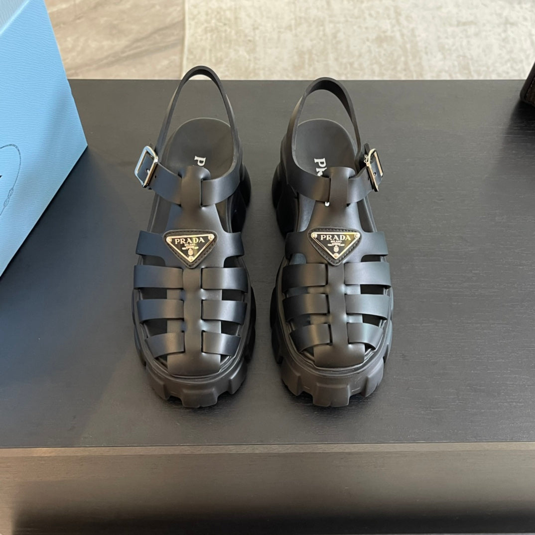 PRADA RUBBER MONOLITH SANLS BLACK CALFSKIN