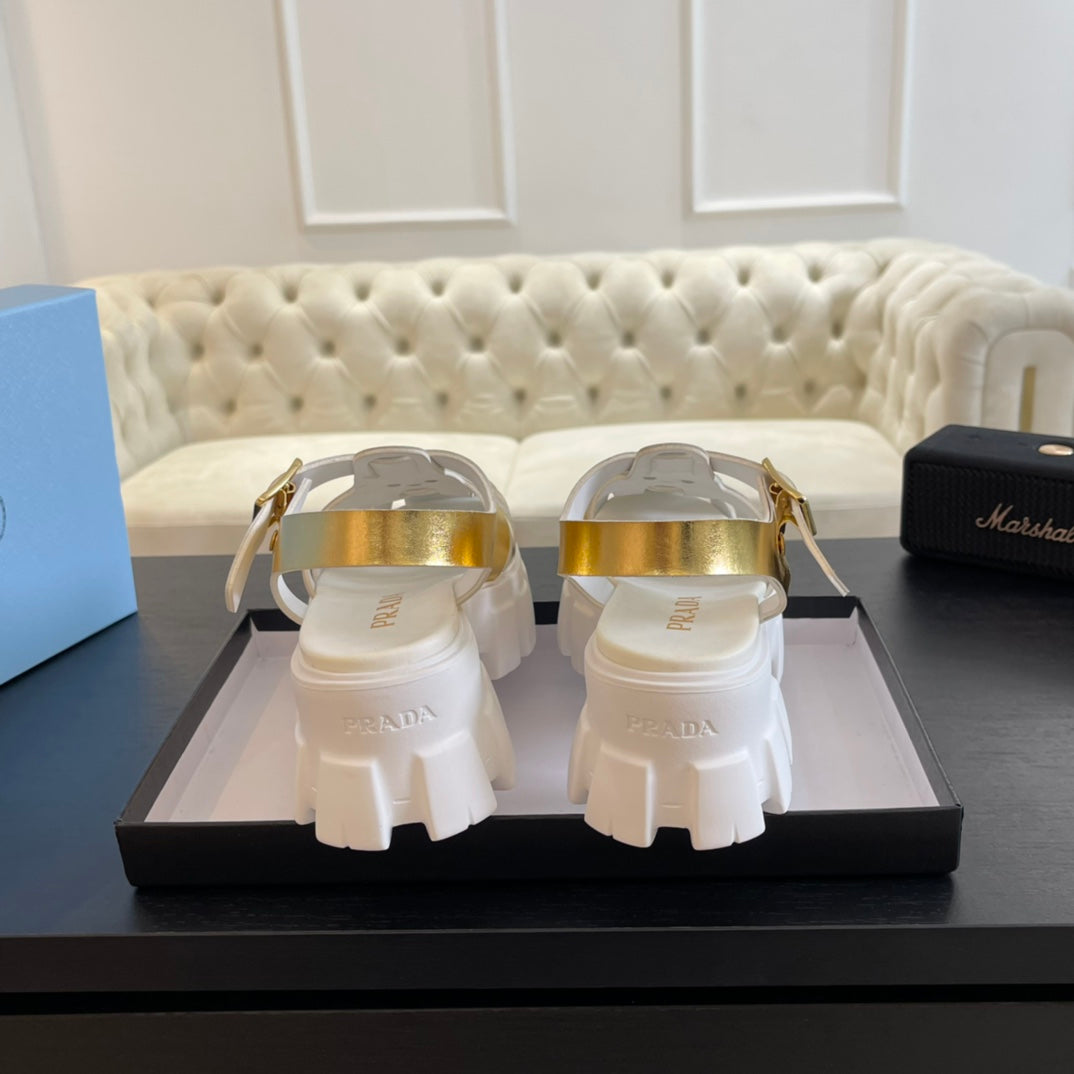 PRADA RUBBER MONOLITH SANLS METALLIC GOLD CALFSKIN