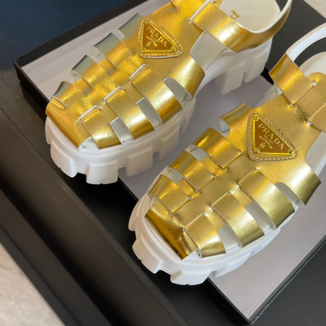 PRADA RUBBER MONOLITH SANLS METALLIC GOLD CALFSKIN