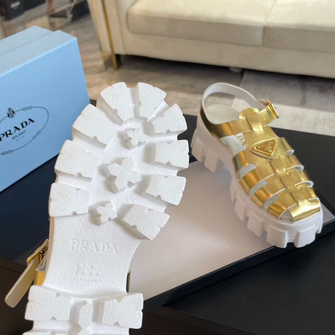 PRADA RUBBER MONOLITH SANLS METALLIC GOLD CALFSKIN