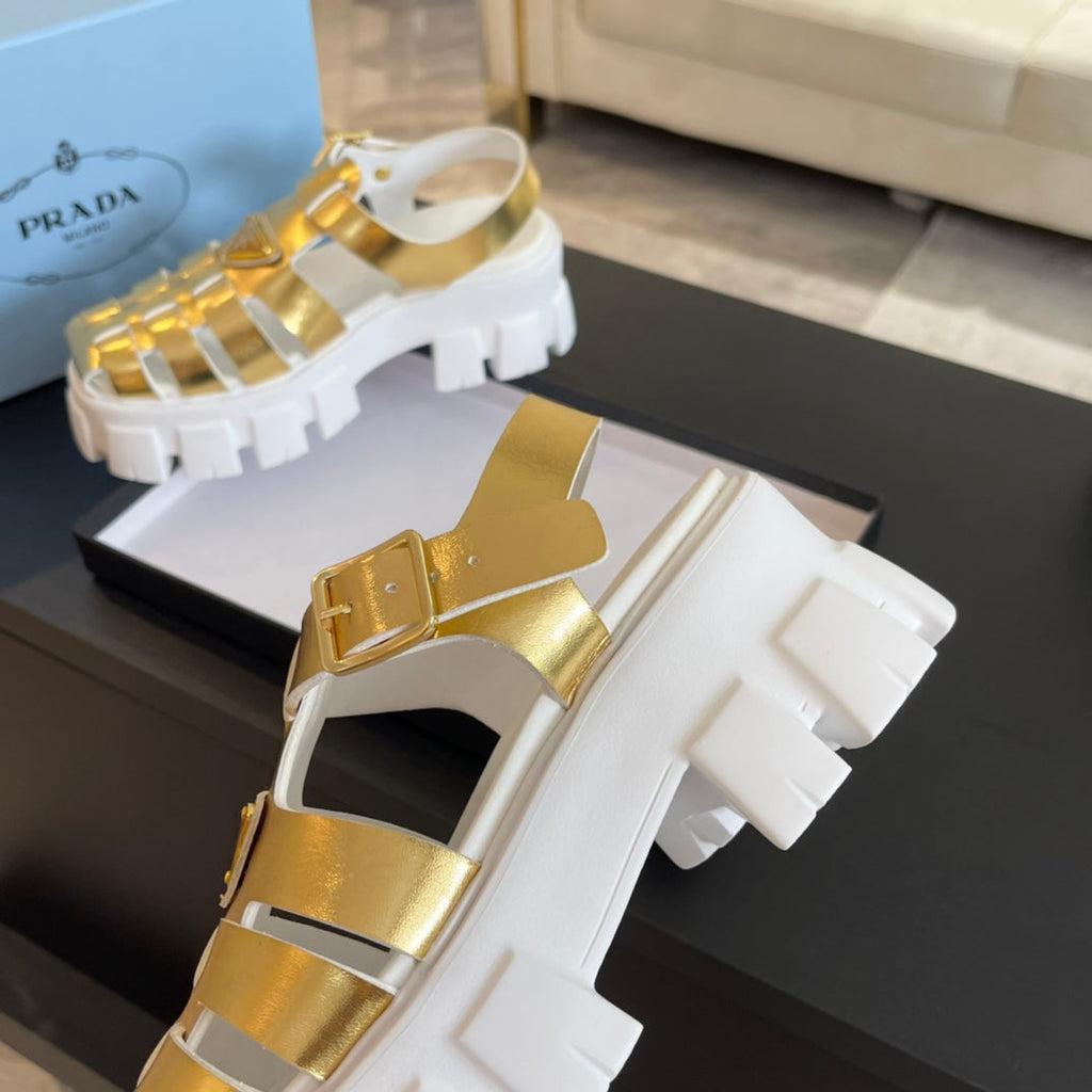 PRADA RUBBER MONOLITH SANLS METALLIC GOLD CALFSKIN