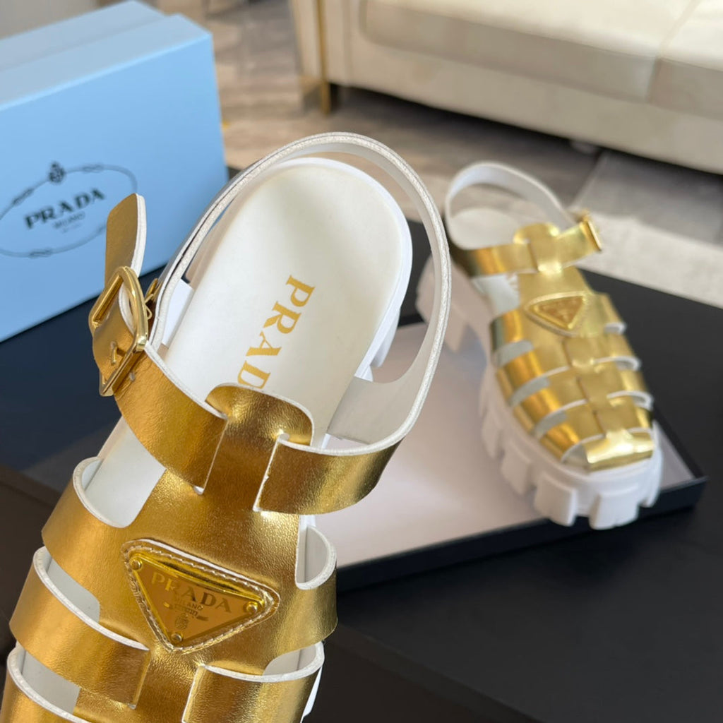 PRADA RUBBER MONOLITH SANLS METALLIC GOLD CALFSKIN