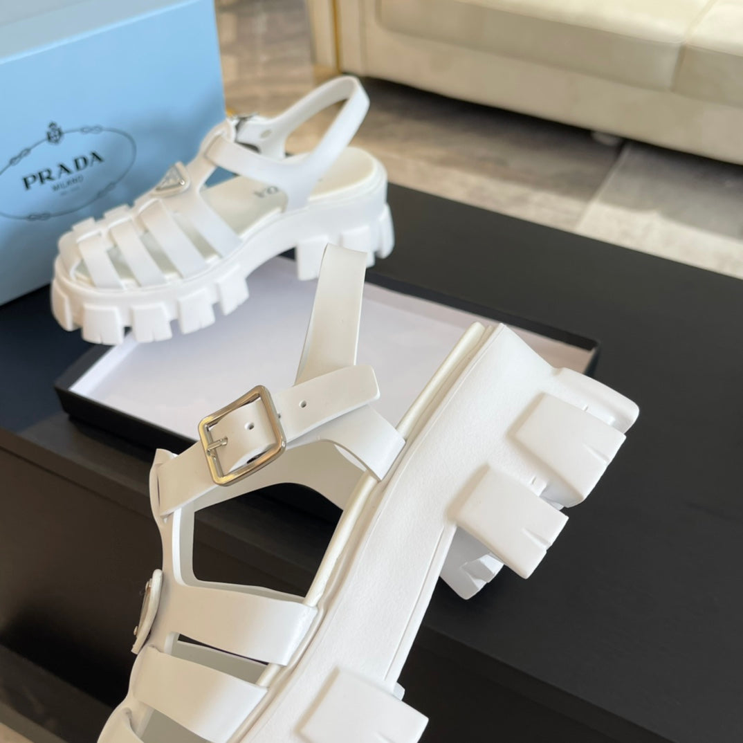 PRADA RUBBER MONOLITH SANLS WHITE CALFSKIN