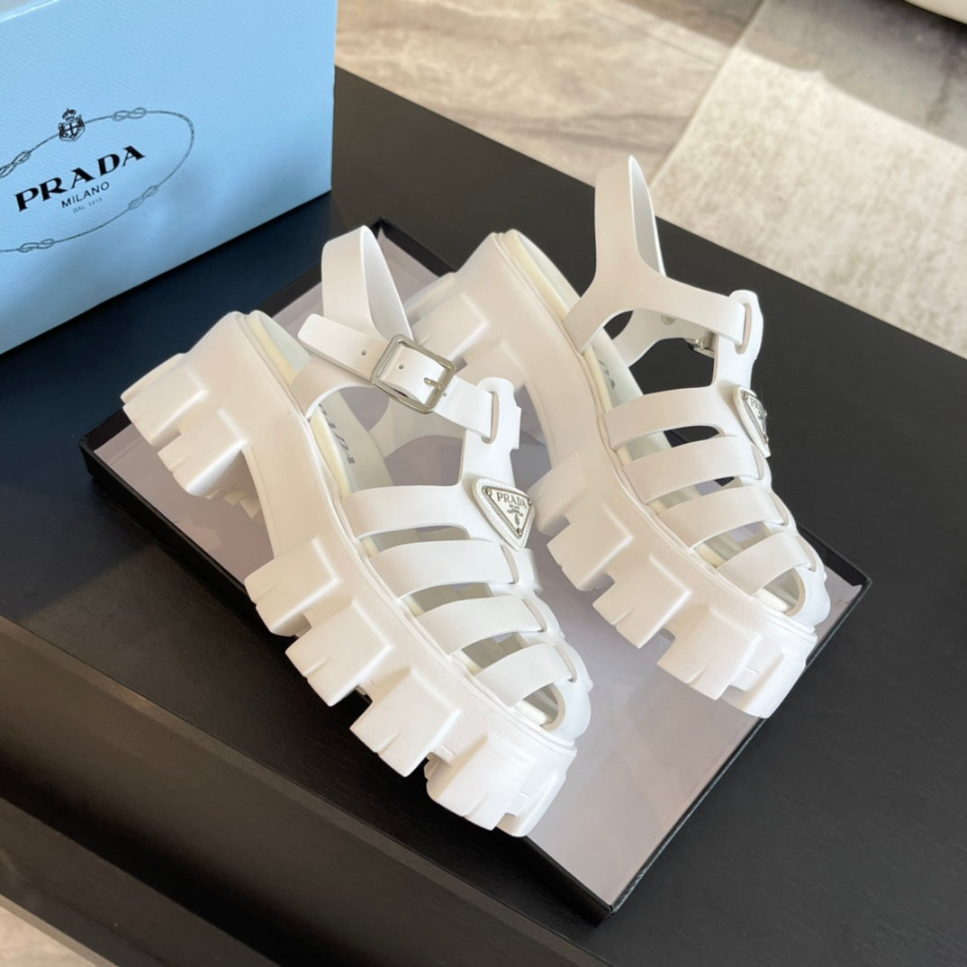 PRADA RUBBER MONOLITH SANLS WHITE CALFSKIN