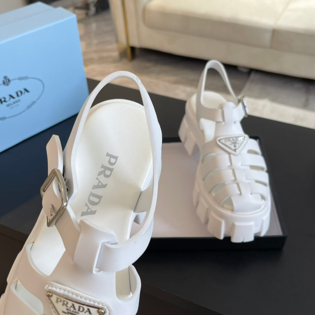 PRADA RUBBER MONOLITH SANLS WHITE CALFSKIN