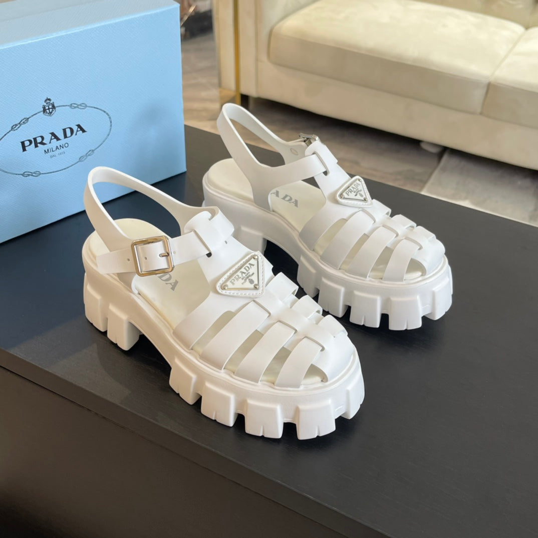 PRADA RUBBER MONOLITH SANLS WHITE CALFSKIN