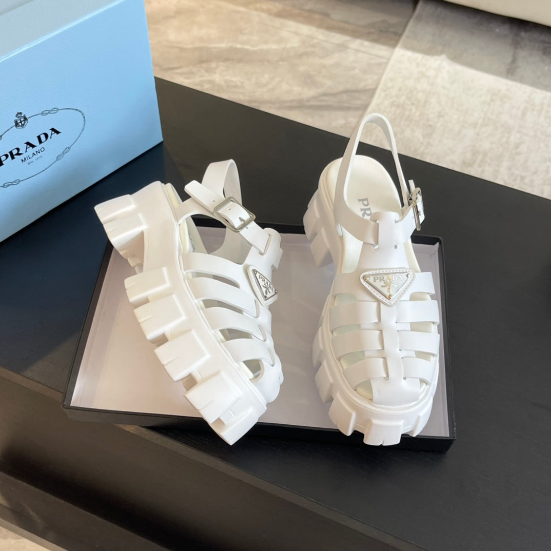 PRADA RUBBER MONOLITH SANLS WHITE CALFSKIN