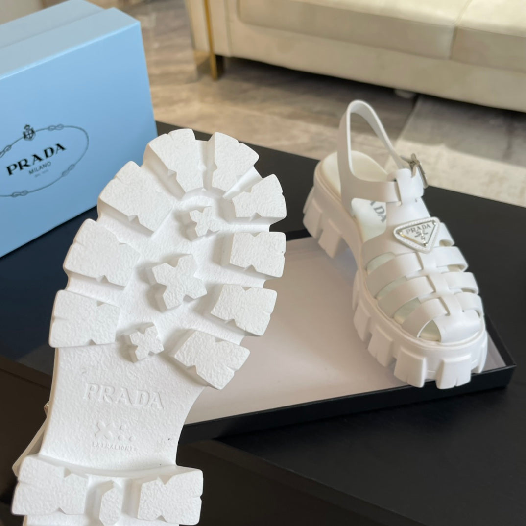 PRADA RUBBER MONOLITH SANLS WHITE CALFSKIN