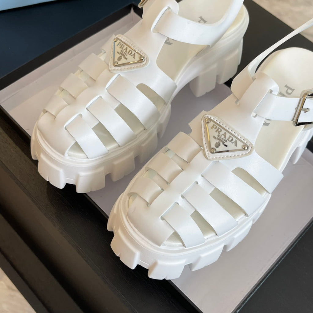 PRADA RUBBER MONOLITH SANLS WHITE CALFSKIN