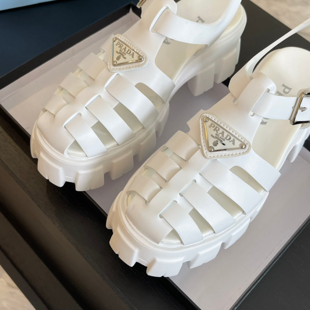 PRADA RUBBER MONOLITH SANLS WHITE CALFSKIN