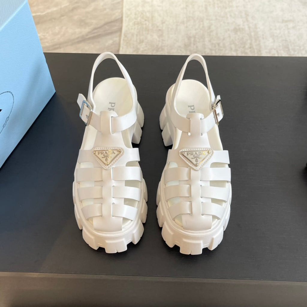PRADA RUBBER MONOLITH SANLS WHITE CALFSKIN