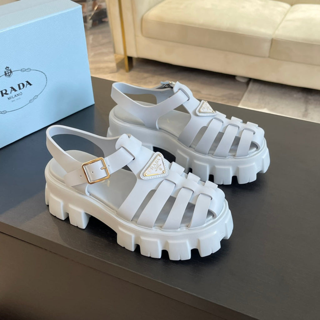 PRADA RUBBER MONOLITH SANLS PASTEL BLUE CALFSKIN