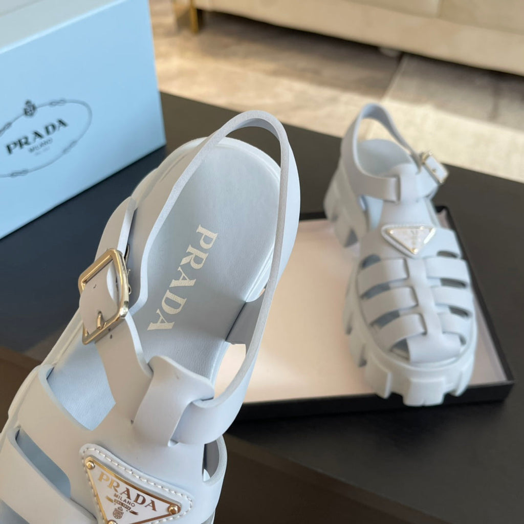 PRADA RUBBER MONOLITH SANLS PASTEL BLUE CALFSKIN