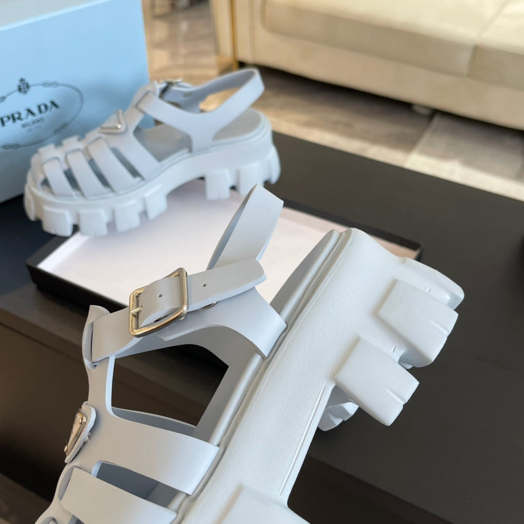 PRADA RUBBER MONOLITH SANLS PASTEL BLUE CALFSKIN