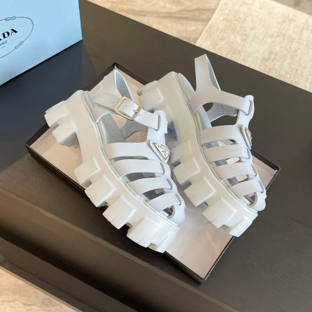 PRADA RUBBER MONOLITH SANLS PASTEL BLUE CALFSKIN