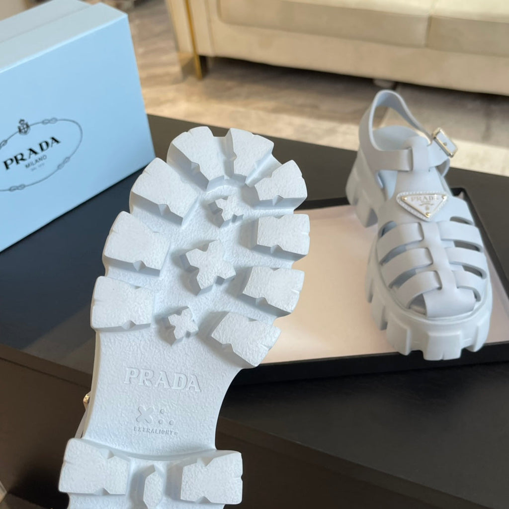 PRADA RUBBER MONOLITH SANLS PASTEL BLUE CALFSKIN