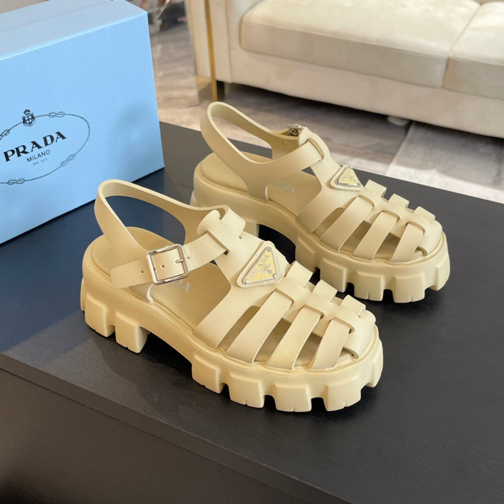 PRADA RUBBER MONOLITH SANLS CREAMY WHITE CALFSKIN