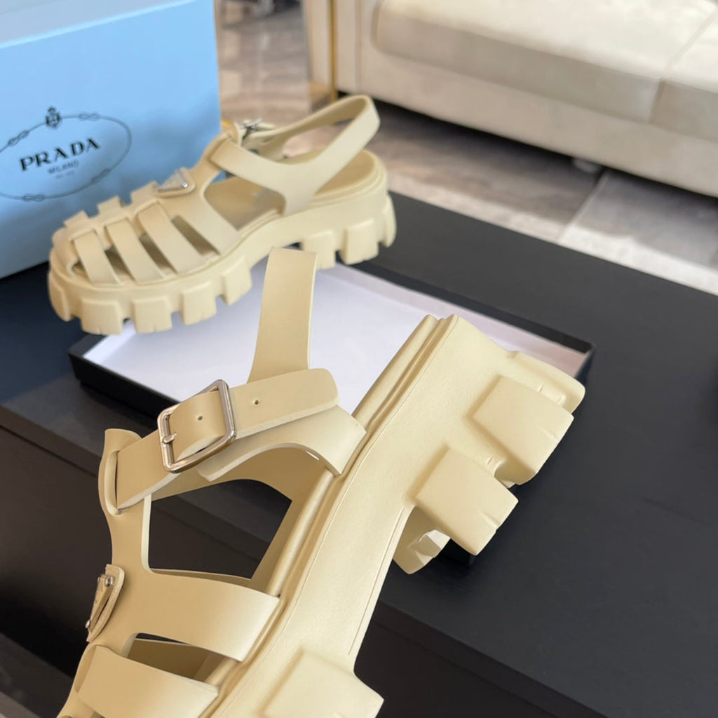PRADA RUBBER MONOLITH SANLS CREAMY WHITE CALFSKIN