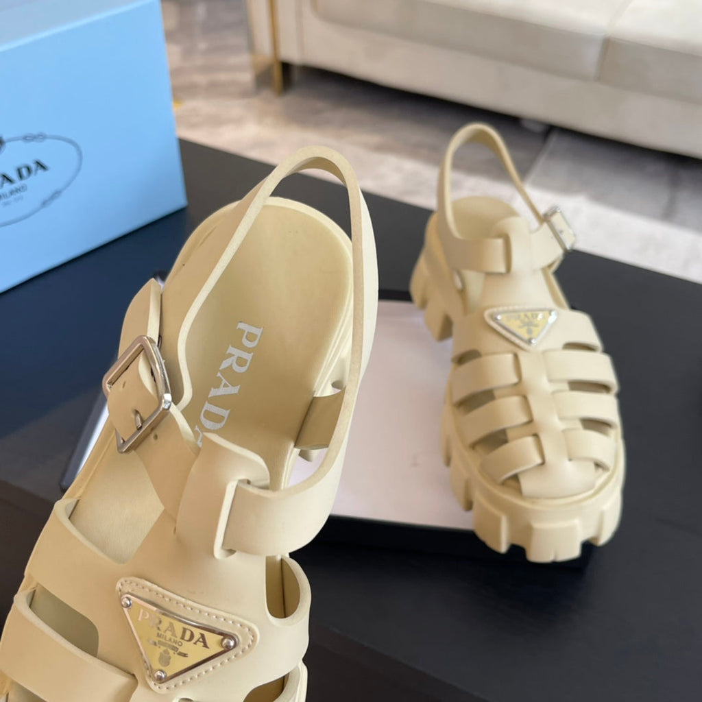 PRADA RUBBER MONOLITH SANLS CREAMY WHITE CALFSKIN