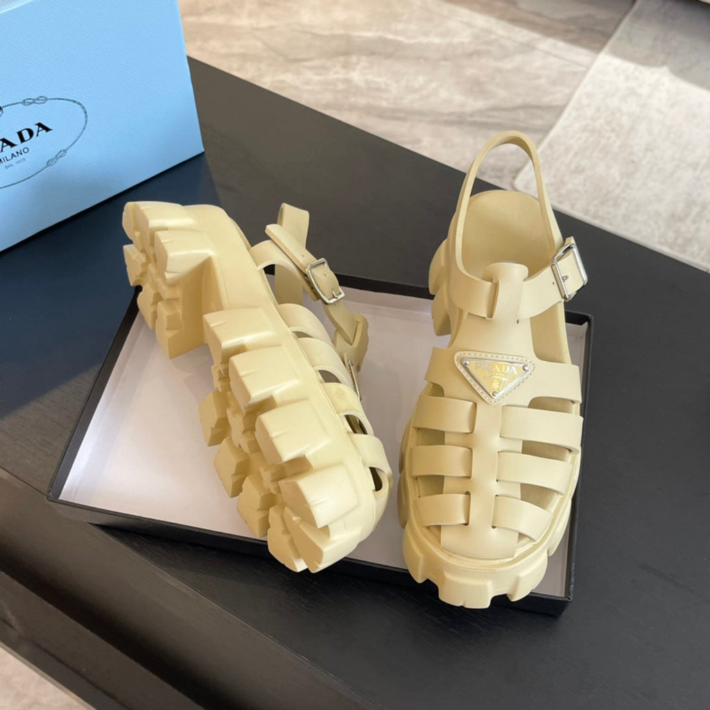 PRADA RUBBER MONOLITH SANLS CREAMY WHITE CALFSKIN